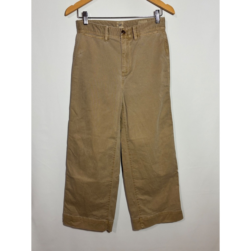 Gap Pants Womens 4 Tan High Rise Wide-Leg Crop Chino Khaki Stretch Cotton - Picture 1 of 12